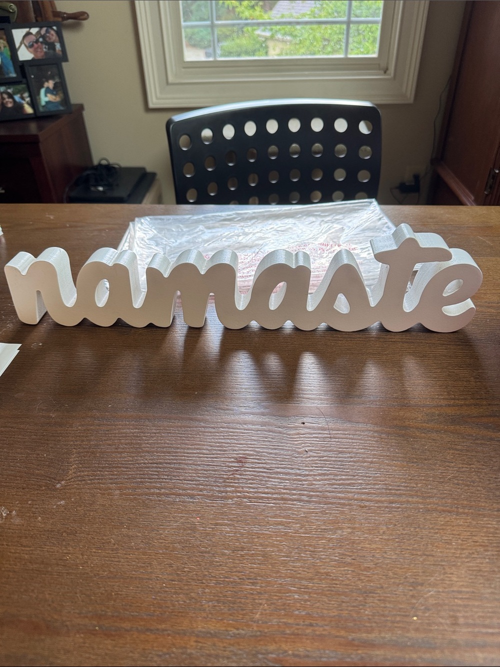 T.J.Maxx White "namaste" Script Tabletop Sign 18”x1”